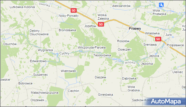 mapa Teodorówka gmina Pniewy, Teodorówka gmina Pniewy na mapie Targeo