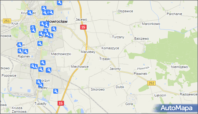 mapa Trzaski gmina Inowrocław, Trzaski gmina Inowrocław na mapie Targeo