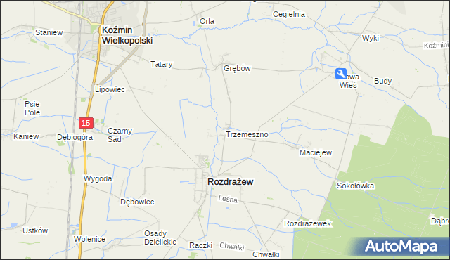 mapa Trzemeszno gmina Rozdrażew, Trzemeszno gmina Rozdrażew na mapie Targeo