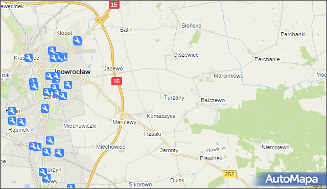 mapa Turzany gmina Inowrocław, Turzany gmina Inowrocław na mapie Targeo