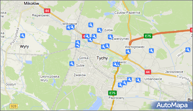 mapa Tychów, Tychy na mapie Targeo