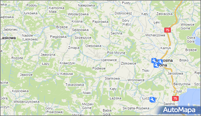 mapa Ujanowice, Ujanowice na mapie Targeo