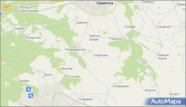 mapa Urbanowo gmina Opalenica, Urbanowo gmina Opalenica na mapie Targeo