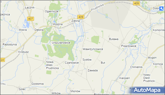 mapa Wawrzyńcowice, Wawrzyńcowice na mapie Targeo