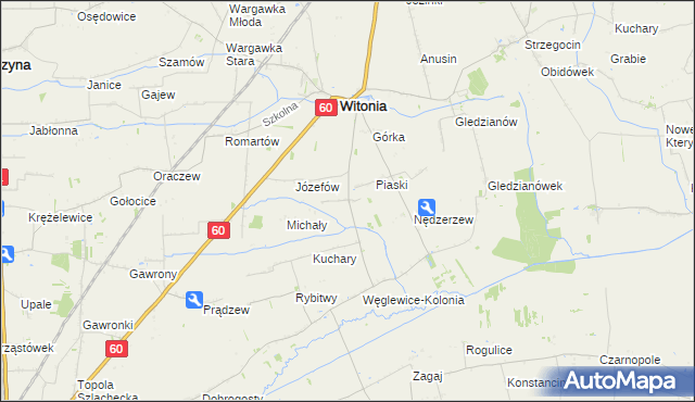 mapa Węglewice gmina Witonia, Węglewice gmina Witonia na mapie Targeo