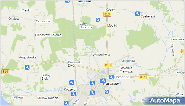 mapa Wierzbówka gmina Parczew, Wierzbówka gmina Parczew na mapie Targeo