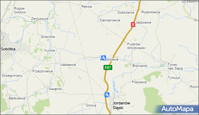 mapa Wilczkowice gmina Jordanów Śląski, Wilczkowice gmina Jordanów Śląski na mapie Targeo