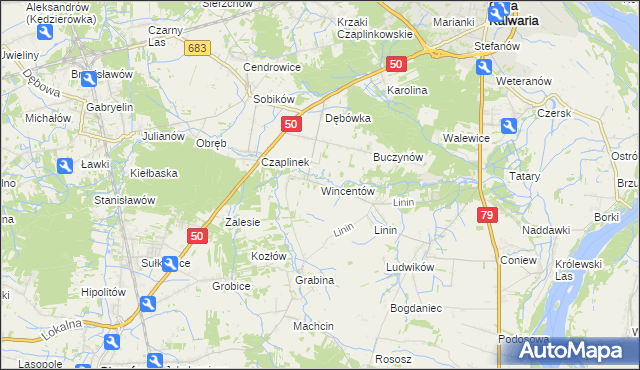 mapa Wincentów gmina Góra Kalwaria, Wincentów gmina Góra Kalwaria na mapie Targeo