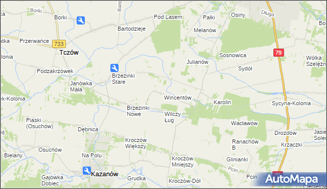 mapa Wincentów gmina Tczów, Wincentów gmina Tczów na mapie Targeo