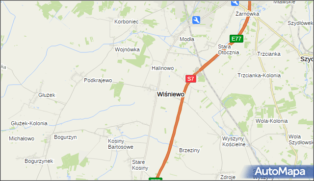 mapa Wiśniewo powiat mławski, Wiśniewo powiat mławski na mapie Targeo