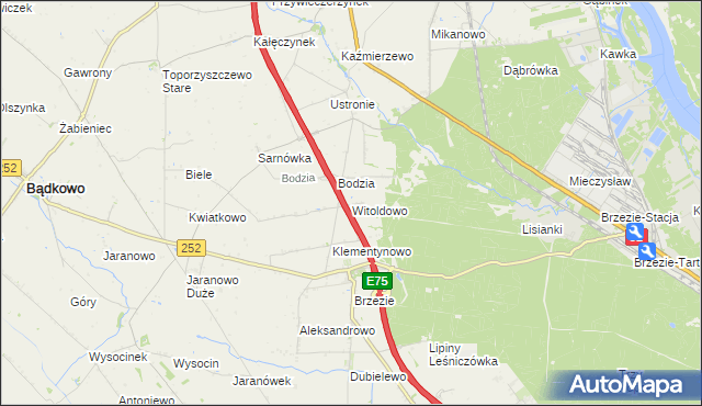 mapa Witoldowo gmina Brześć Kujawski, Witoldowo gmina Brześć Kujawski na mapie Targeo