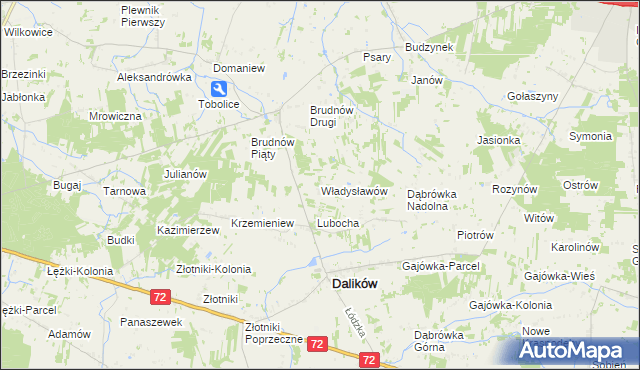 mapa Władysławów gmina Dalików, Władysławów gmina Dalików na mapie Targeo