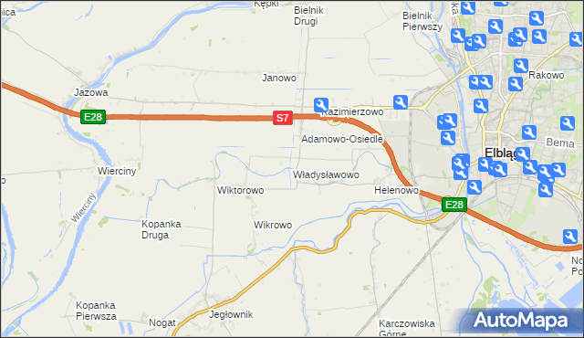 mapa Władysławowo gmina Elbląg, Władysławowo gmina Elbląg na mapie Targeo