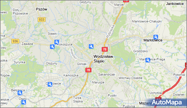 mapa Wodzisławia Śląskiego, Wodzisław Śląski na mapie Targeo