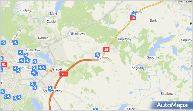 mapa Wójtowo gmina Barczewo, Wójtowo gmina Barczewo na mapie Targeo