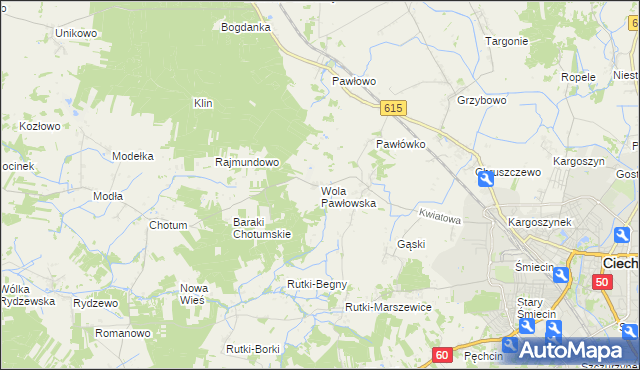 mapa Wola Pawłowska gmina Ciechanów, Wola Pawłowska gmina Ciechanów na mapie Targeo