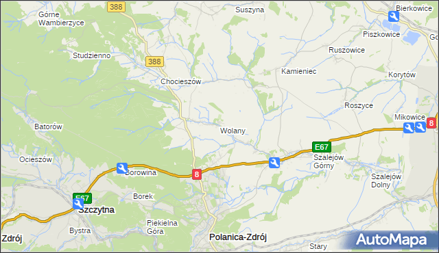 mapa Wolany gmina Szczytna, Wolany gmina Szczytna na mapie Targeo