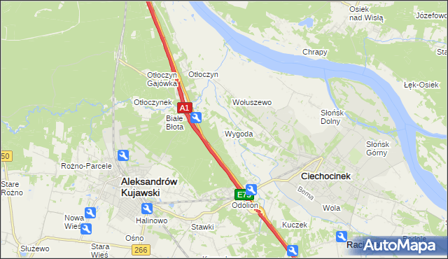 mapa Wygoda gmina Aleksandrów Kujawski, Wygoda gmina Aleksandrów Kujawski na mapie Targeo