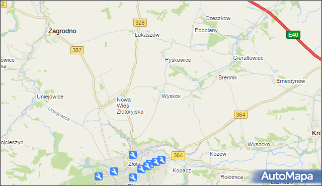 mapa Wyskok gmina Złotoryja, Wyskok gmina Złotoryja na mapie Targeo