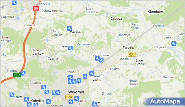 mapa Zagościniec gmina Wołomin, Zagościniec gmina Wołomin na mapie Targeo