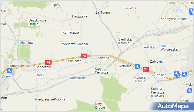 mapa Zawada gmina Zamość, Zawada gmina Zamość na mapie Targeo