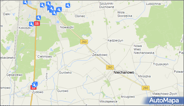 mapa Żelazkowo gmina Niechanowo, Żelazkowo gmina Niechanowo na mapie Targeo