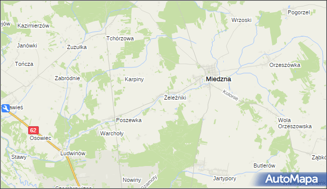 mapa Żeleźniki gmina Miedzna, Żeleźniki gmina Miedzna na mapie Targeo