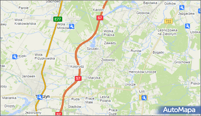 mapa Złotokłos, Złotokłos na mapie Targeo