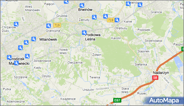 mapa Żółwin gmina Brwinów, Żółwin gmina Brwinów na mapie Targeo