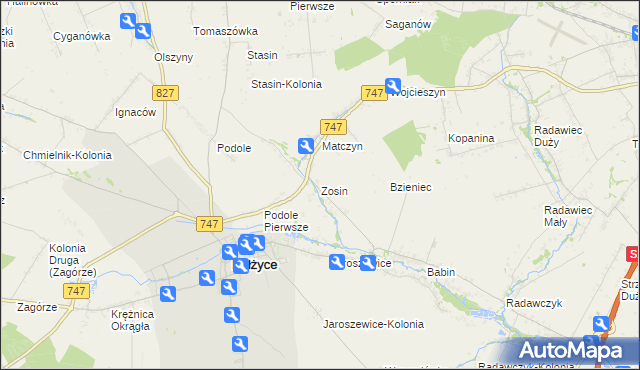 mapa Zosin gmina Bełżyce, Zosin gmina Bełżyce na mapie Targeo