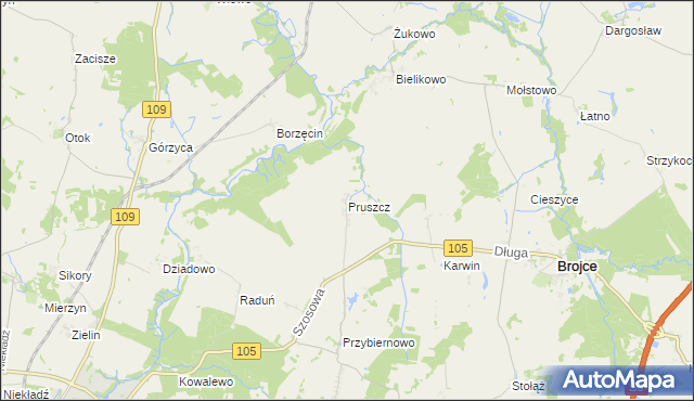 mapa Pruszcz gmina Brojce, Pruszcz gmina Brojce na mapie Targeo