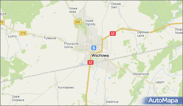 mapa Wschowa, Wschowa na mapie Targeo