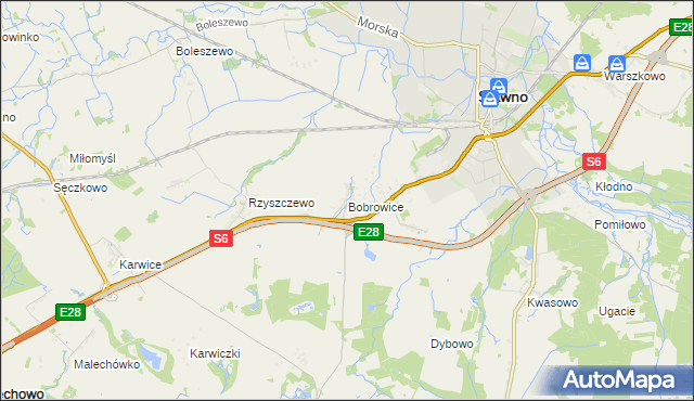 mapa Bobrowice gmina Sławno, Bobrowice gmina Sławno na mapie Targeo