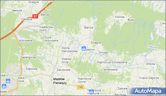 mapa Brzezinki gmina Masłów, Brzezinki gmina Masłów na mapie Targeo