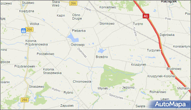 mapa Brzeźno gmina Koneck, Brzeźno gmina Koneck na mapie Targeo