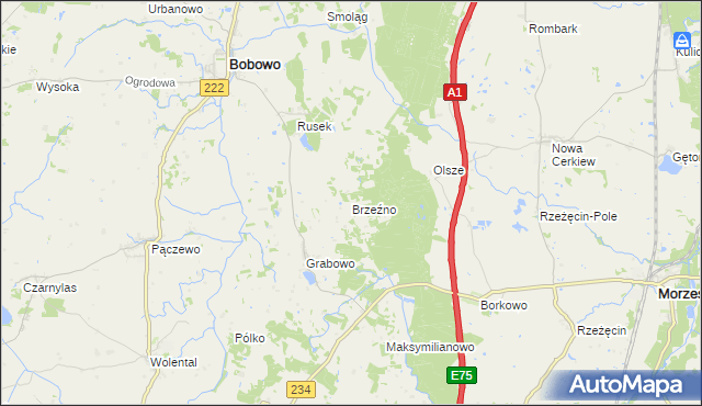 mapa Brzeźno gmina Morzeszczyn, Brzeźno gmina Morzeszczyn na mapie Targeo
