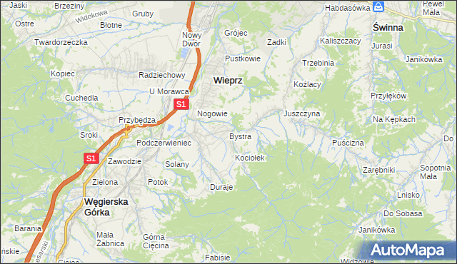 mapa Bystra gmina Radziechowy-Wieprz, Bystra gmina Radziechowy-Wieprz na mapie Targeo