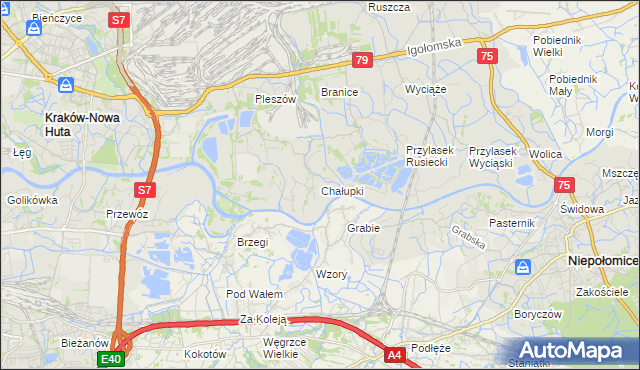 mapa Chałupki gmina Kraków, Chałupki gmina Kraków na mapie Targeo