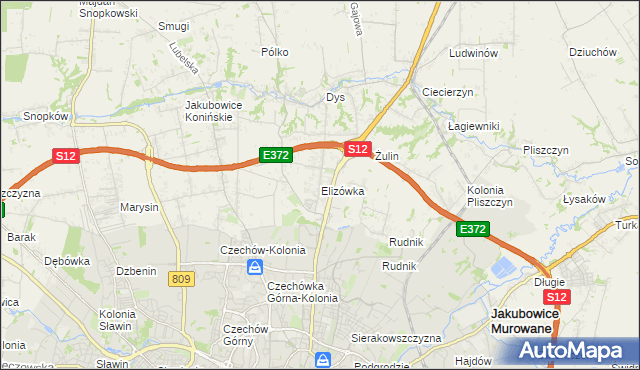 mapa Elizówka gmina Niemce, Elizówka gmina Niemce na mapie Targeo