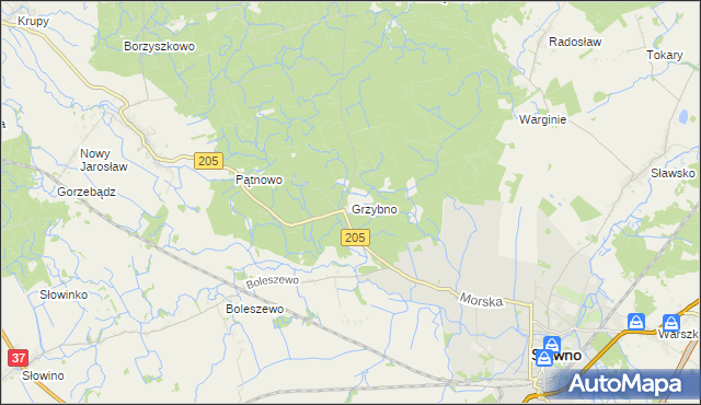 mapa Grzybno gmina Sławno, Grzybno gmina Sławno na mapie Targeo