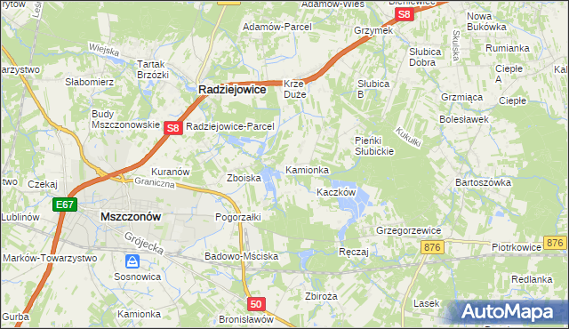 mapa Kamionka gmina Radziejowice, Kamionka gmina Radziejowice na mapie Targeo