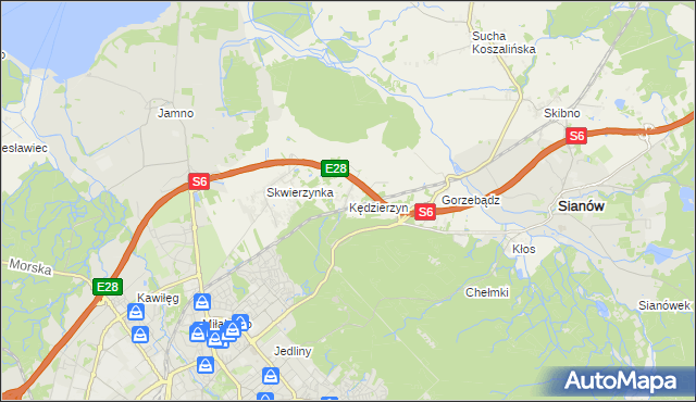 mapa Kędzierzyn gmina Sianów, Kędzierzyn gmina Sianów na mapie Targeo