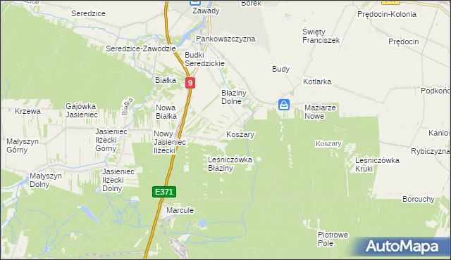 mapa Koszary gmina Iłża, Koszary gmina Iłża na mapie Targeo