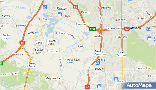 mapa Łady gmina Raszyn, Łady gmina Raszyn na mapie Targeo
