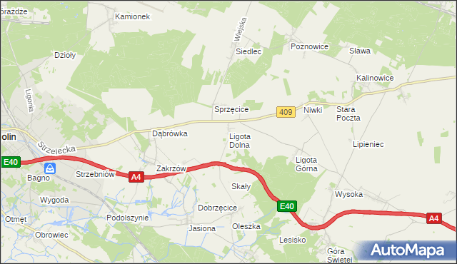 mapa Ligota Dolna gmina Strzelce Opolskie, Ligota Dolna gmina Strzelce Opolskie na mapie Targeo