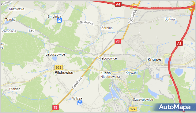 mapa Nieborowice, Nieborowice na mapie Targeo