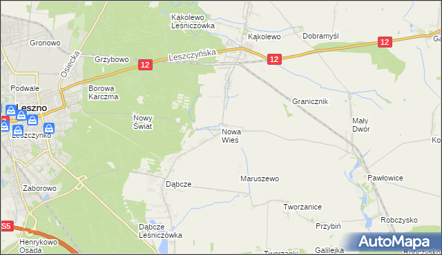 mapa Nowa Wieś gmina Rydzyna, Nowa Wieś gmina Rydzyna na mapie Targeo