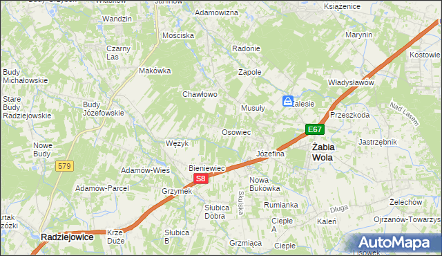 mapa Osowiec gmina Żabia Wola, Osowiec gmina Żabia Wola na mapie Targeo
