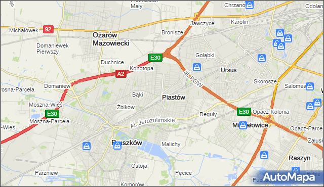 mapa Piastów powiat pruszkowski, Piastów powiat pruszkowski na mapie Targeo