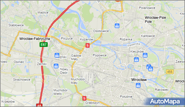 mapa Popowice gmina Wrocław, Popowice gmina Wrocław na mapie Targeo